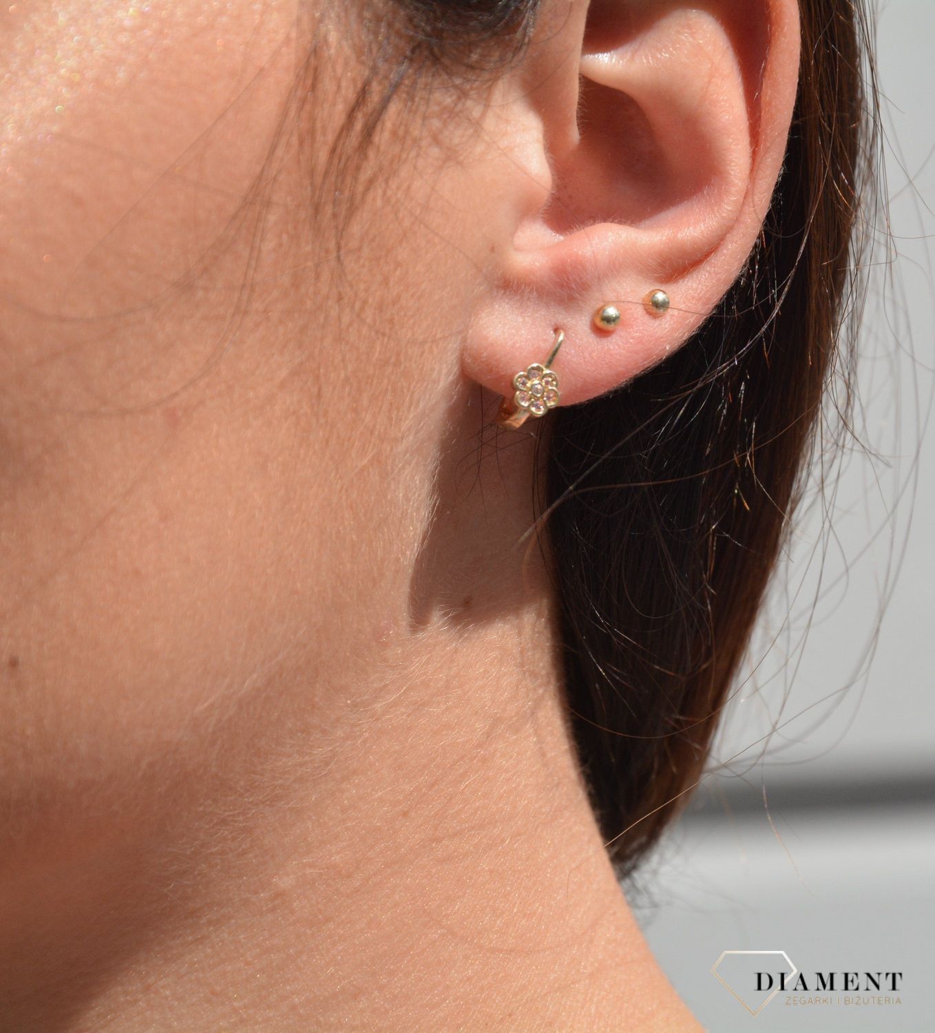 Złote kolczyki dla dziewczynki ' Różowe kwiatki ' KL 6100A.jpg